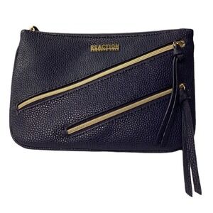 Reaction by Kenneth Cole blue pebble leather clutch‎ 3 zipper